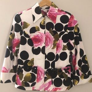 Mischa 3/4 Sleeve Floral Jacket, Large Bead Accents, Bright Pink Lining, Medium